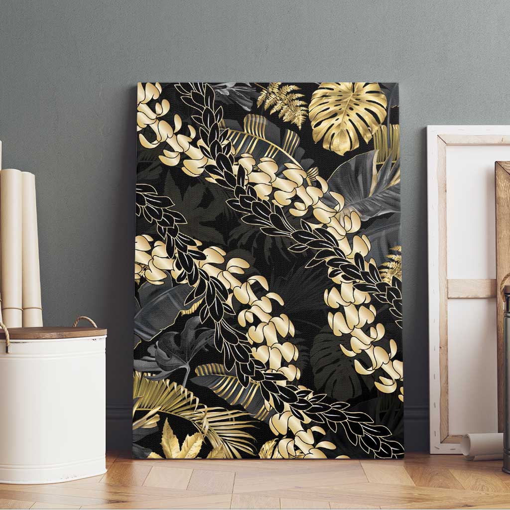 Gold Tropical Leaves Hawaii Mikioi Lei Canvas Wall Art Luxury Stylized - Polynesian Pride