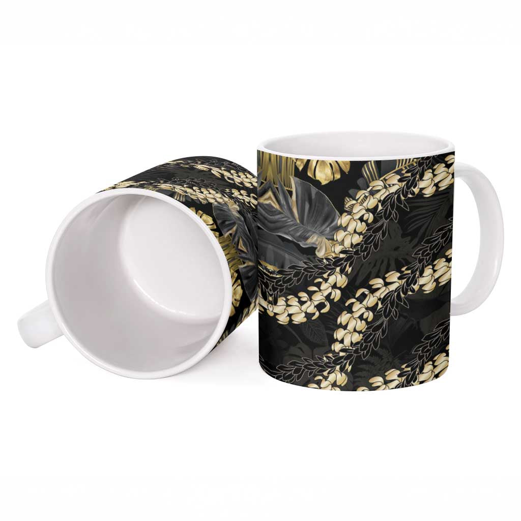 Gold Tropical Leaves Hawaii Mikioi Lei Ceramic Mug Luxury Stylized LT01 - Polynesian Pride