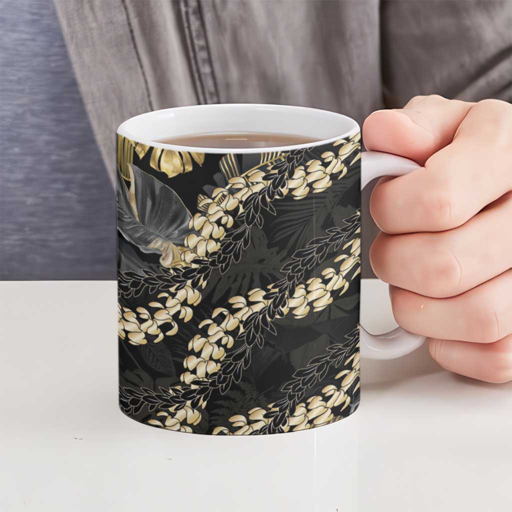 Gold Tropical Leaves Hawaii Mikioi Lei Ceramic Mug Luxury Stylized LT01 - Polynesian Pride