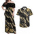 Gold Tropical Leaves Hawaii Mikioi Lei Couples Matching Off Shoulder Maxi Dress and Hawaiian Shirt Luxury Stylized - Polynesian Pride