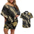 Gold Tropical Leaves Hawaii Mikioi Lei Couples Matching Off Shoulder Short Dress and Hawaiian Shirt Luxury Stylized - Polynesian Pride