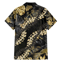 Gold Tropical Leaves Hawaii Mikioi Lei Family Matching Off Shoulder Maxi Dress and Hawaiian Shirt Luxury Stylized - Polynesian Pride