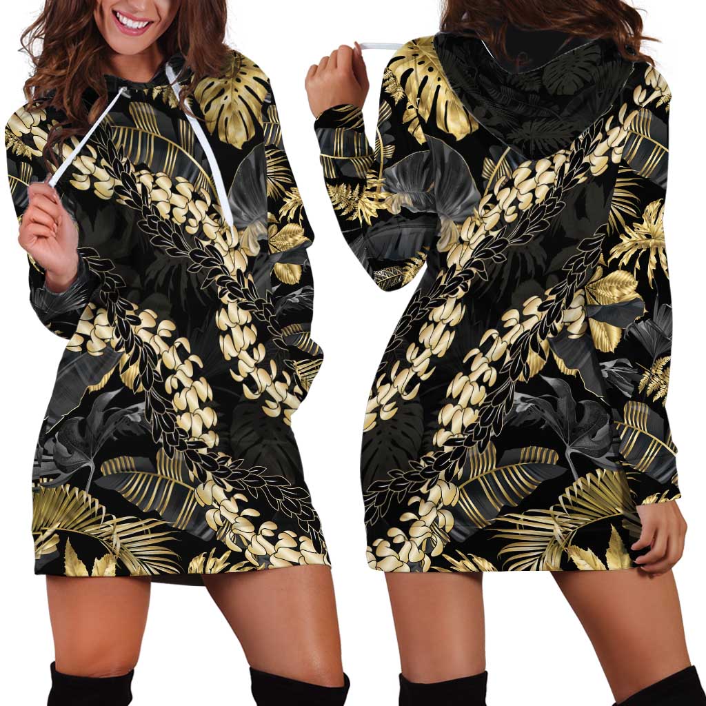 Gold Tropical Leaves Hawaii Mikioi Lei Hoodie Dress Luxury Stylized - Polynesian Pride