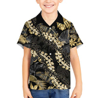 Gold Tropical Leaves Hawaii Mikioi Lei Kid Hawaiian Shirt Luxury Stylized - Polynesian Pride