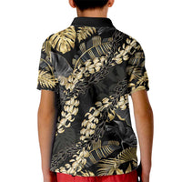 Gold Tropical Leaves Hawaii Mikioi Lei Kid Polo Shirt Luxury Stylized - Polynesian Pride