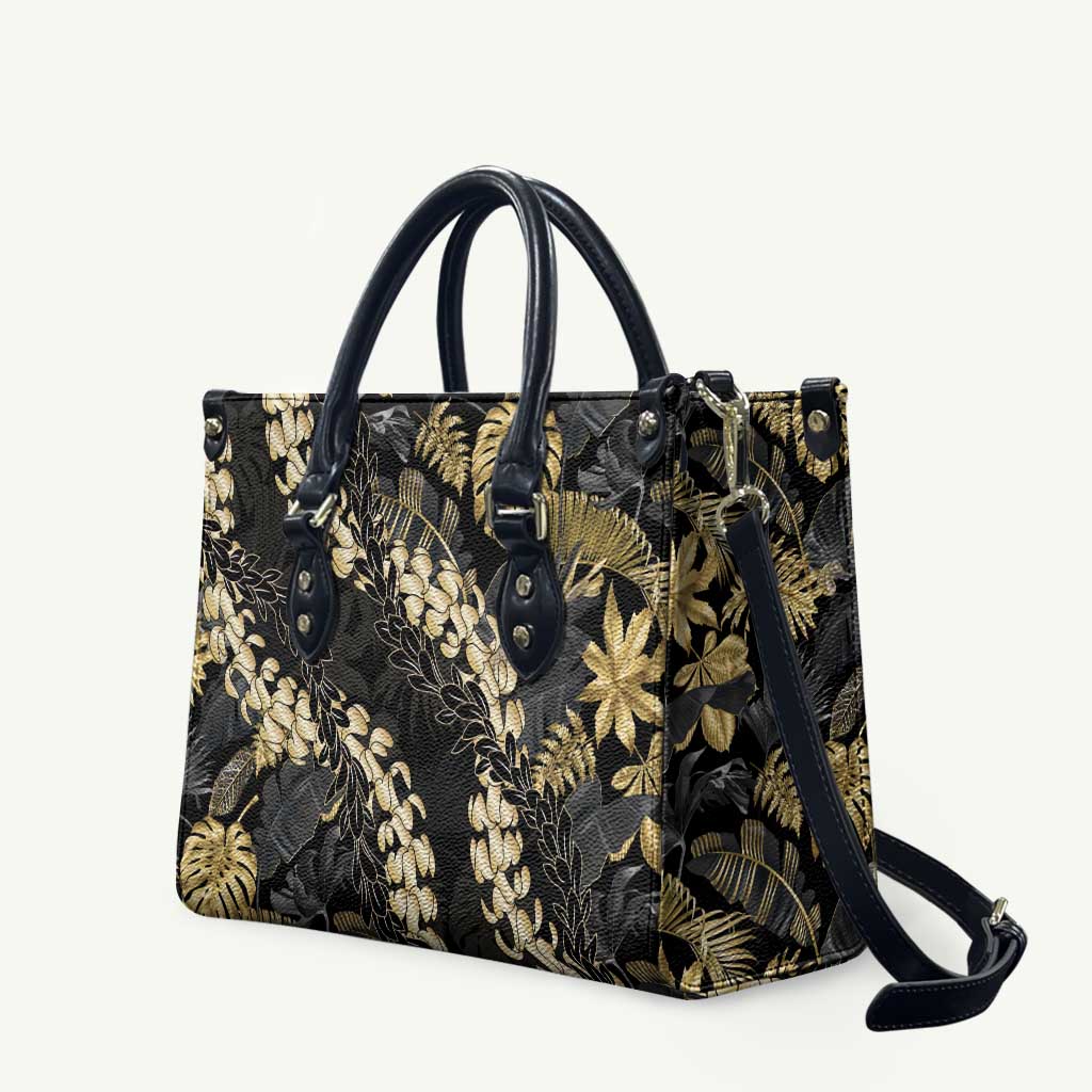 Gold Tropical Leaves Hawaii Mikioi Lei Leather Bag Luxury Stylized - Polynesian Pride