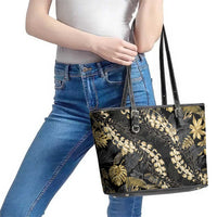 Gold Tropical Leaves Hawaii Mikioi Lei Leather Tote Bag Luxury Stylized - Polynesian Pride