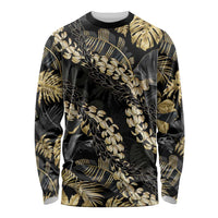 Gold Tropical Leaves Hawaii Mikioi Lei Long Sleeve Shirt Luxury Stylized - Polynesian Pride