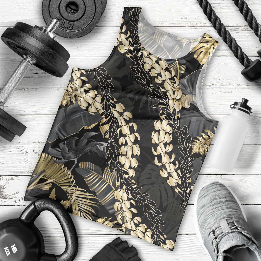 Gold Tropical Leaves Hawaii Mikioi Lei Men Tank Top Luxury Stylized - Polynesian Pride
