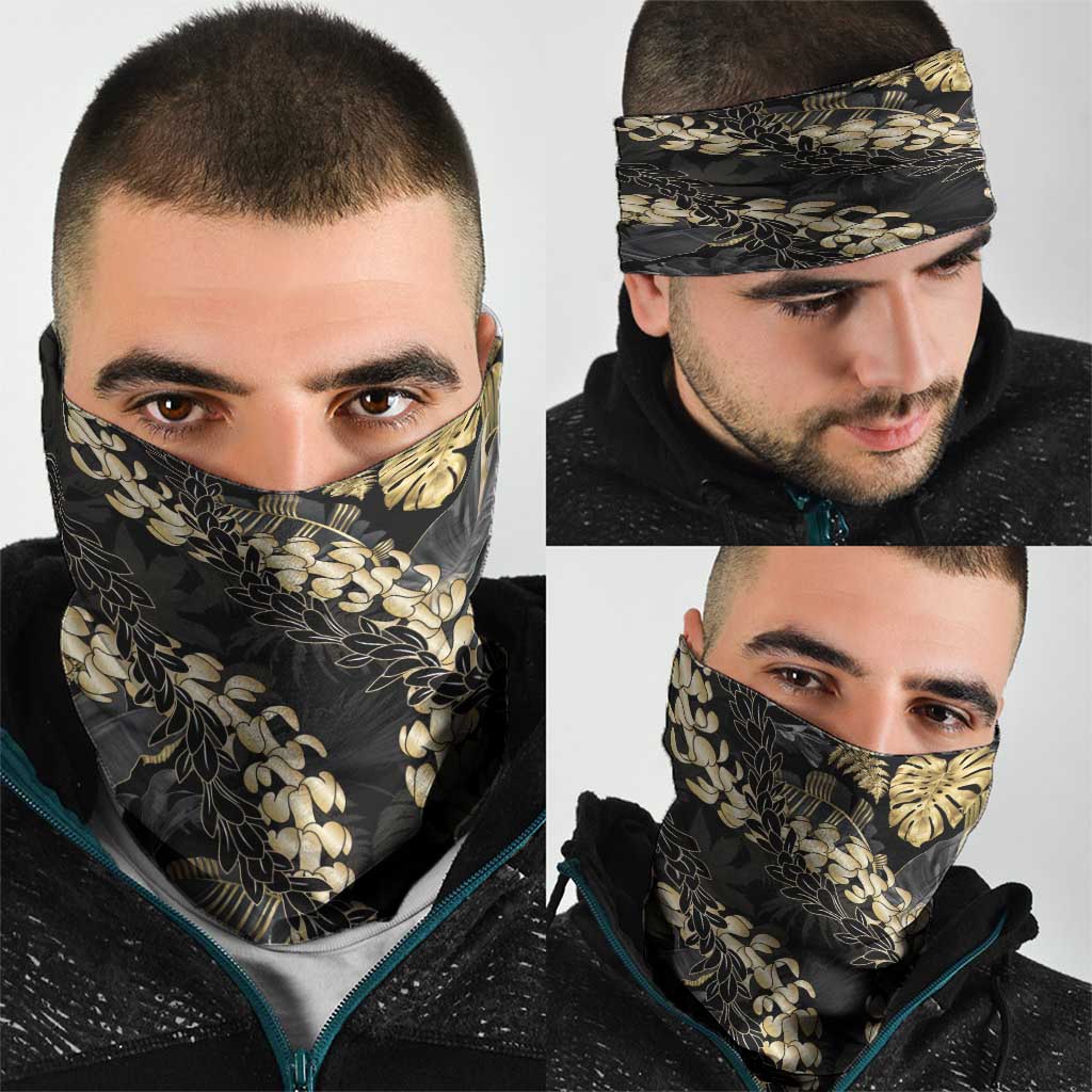 Gold Tropical Leaves Hawaii Mikioi Lei Neck Gaiter Luxury Stylized - Polynesian Pride