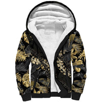 Gold Tropical Leaves Hawaii Mikioi Lei Sherpa Hoodie Luxury Stylized - Polynesian Pride
