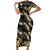 Gold Tropical Leaves Hawaii Mikioi Lei Short Sleeve Bodycon Dress Luxury Stylized - Polynesian Pride