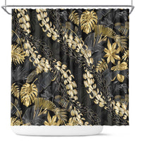 Gold Tropical Leaves Hawaii Mikioi Lei Shower Curtain Luxury Stylized - Polynesian Pride