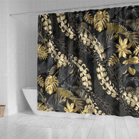 Gold Tropical Leaves Hawaii Mikioi Lei Shower Curtain Luxury Stylized - Polynesian Pride