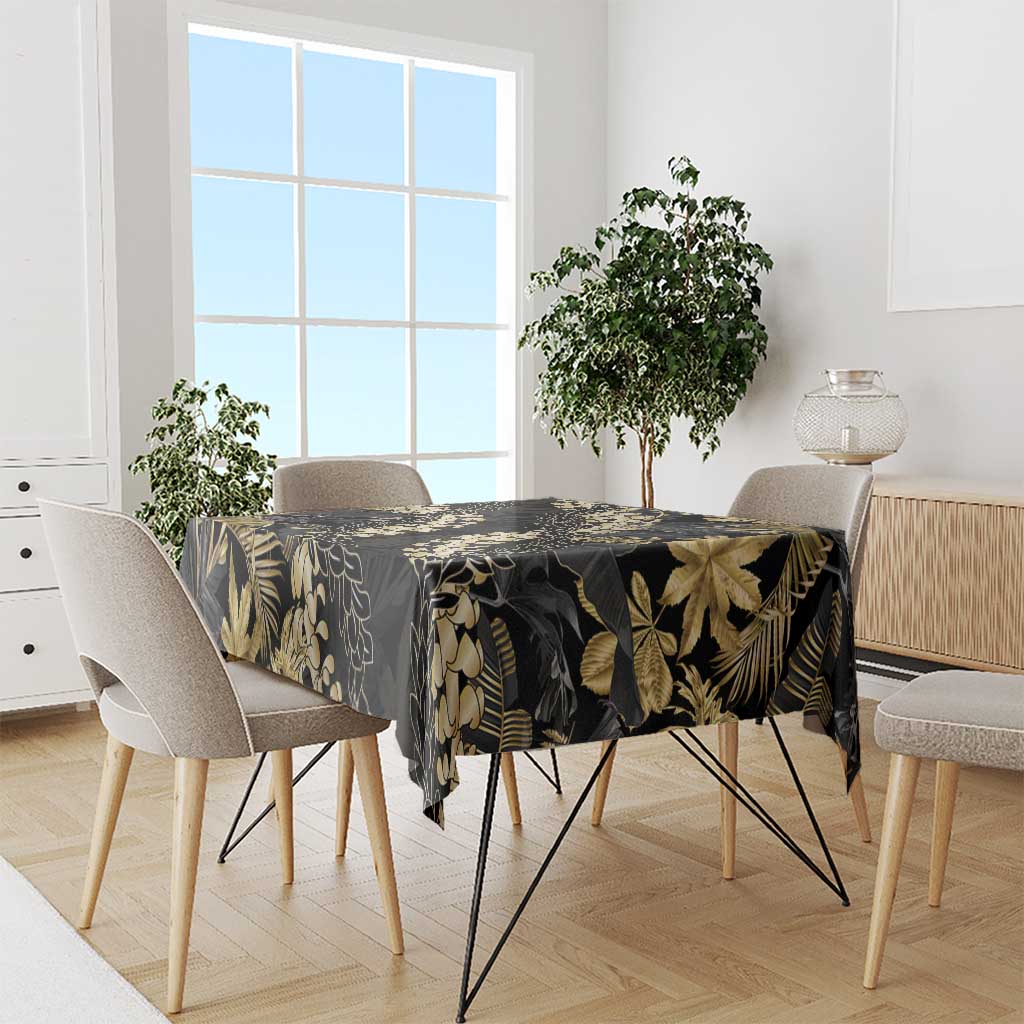 Gold Tropical Leaves Hawaii Mikioi Lei Tablecloth Luxury Stylized - Polynesian Pride