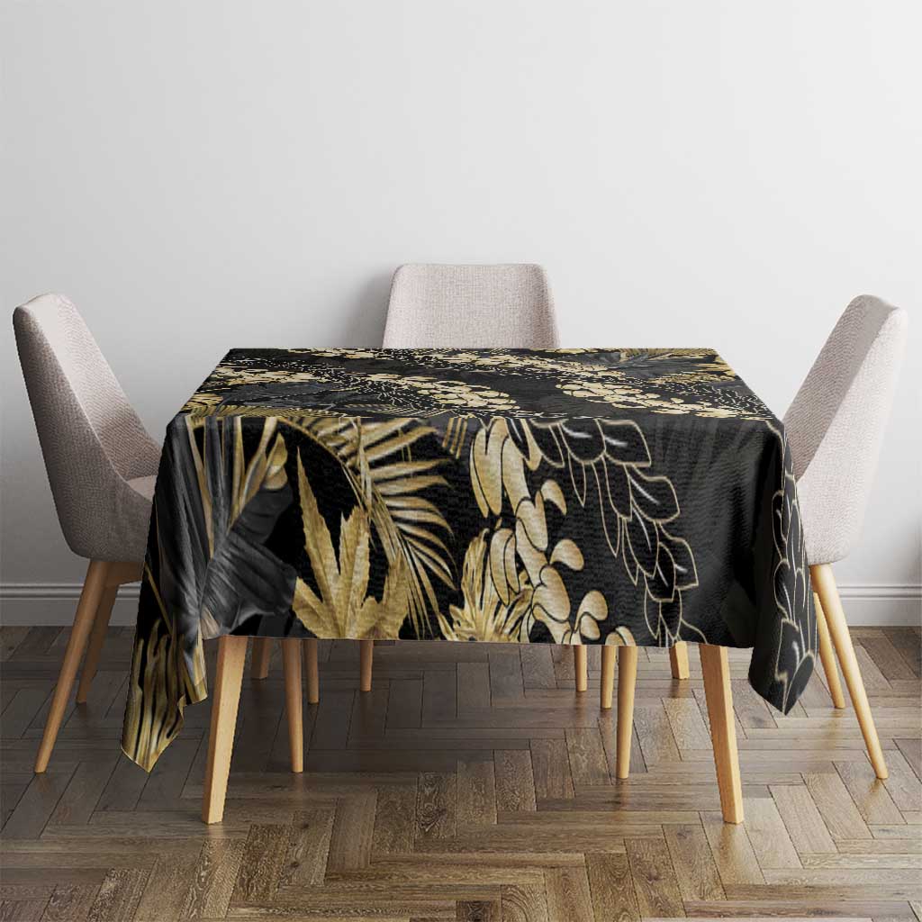 Gold Tropical Leaves Hawaii Mikioi Lei Tablecloth Luxury Stylized - Polynesian Pride