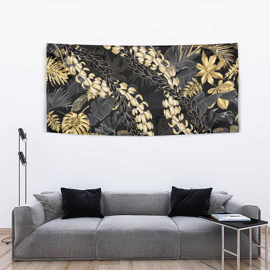 Gold Tropical Leaves Hawaii Mikioi Lei Tapestry Luxury Stylized - Polynesian Pride