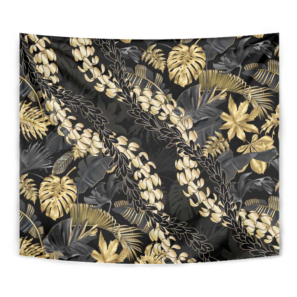Gold Tropical Leaves Hawaii Mikioi Lei Tapestry Luxury Stylized - Polynesian Pride