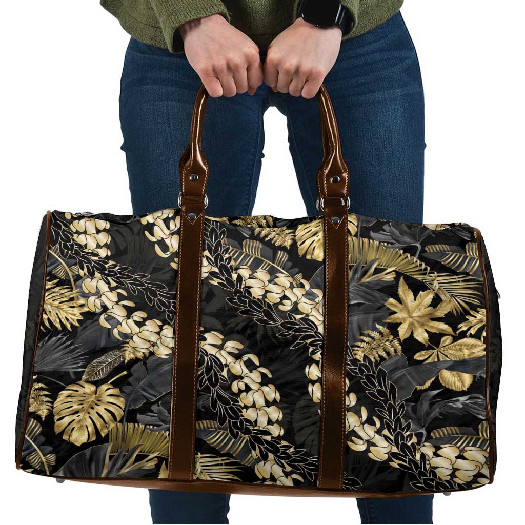 Gold Tropical Leaves Hawaii Mikioi Lei Travel Bag Luxury Stylized - Polynesian Pride