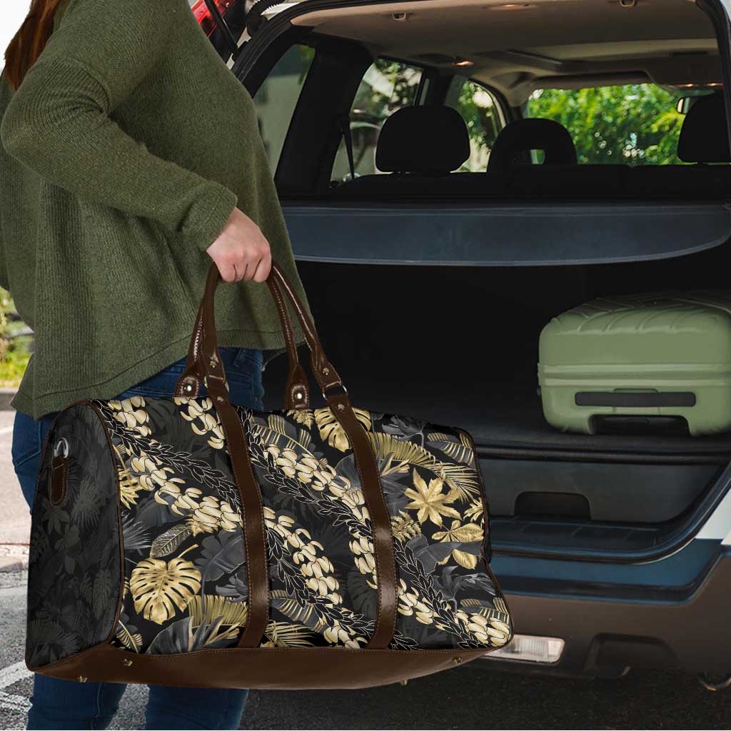 Gold Tropical Leaves Hawaii Mikioi Lei Travel Bag Luxury Stylized - Polynesian Pride