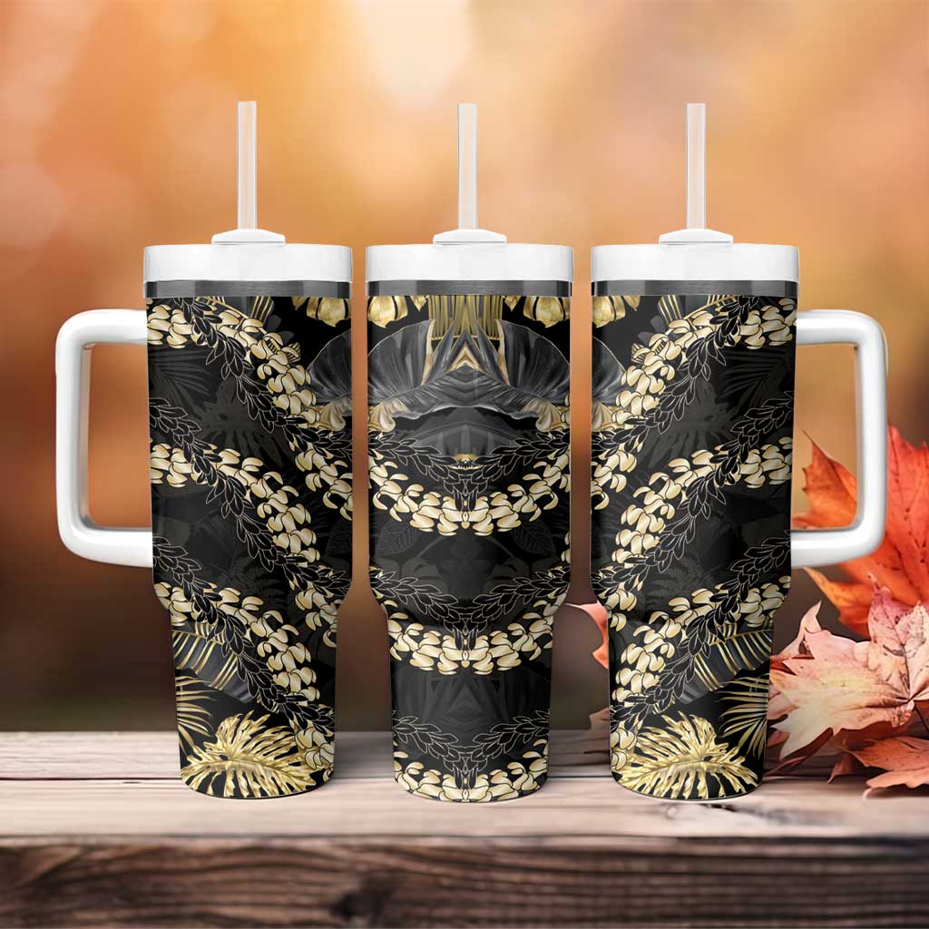 Gold Tropical Leaves Hawaii Mikioi Lei Tumbler With Handle Luxury Stylized - Polynesian Pride