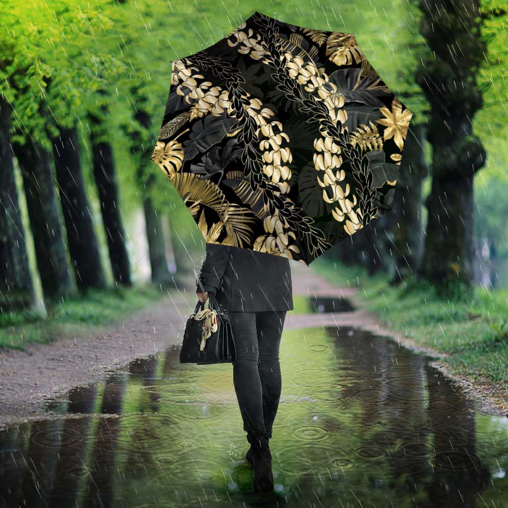 Gold Tropical Leaves Hawaii Mikioi Lei Umbrella Luxury Stylized - Polynesian Pride