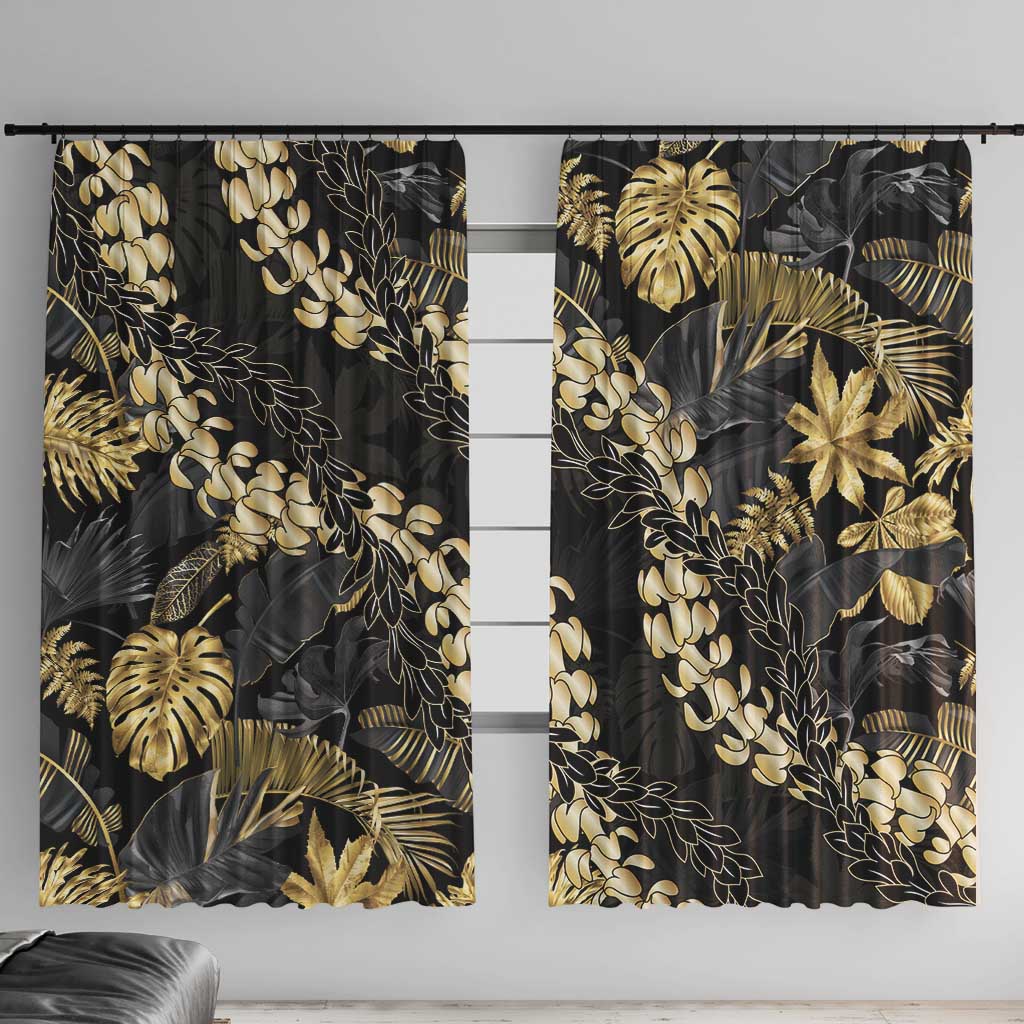 Gold Tropical Leaves Hawaii Mikioi Lei Window Curtain Luxury Stylized - Polynesian Pride