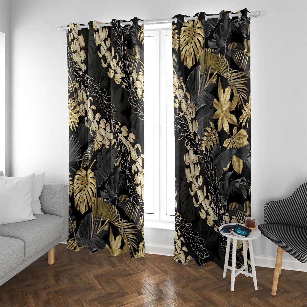 Gold Tropical Leaves Hawaii Mikioi Lei Window Curtain Luxury Stylized - Polynesian Pride