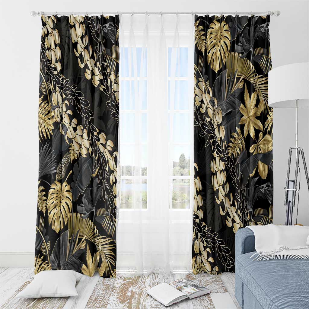 Gold Tropical Leaves Hawaii Mikioi Lei Window Curtain Luxury Stylized - Polynesian Pride
