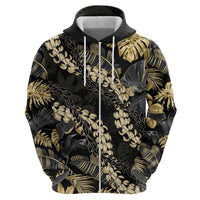 Gold Tropical Leaves Hawaii Mikioi Lei Zip Hoodie Luxury Stylized - Polynesian Pride