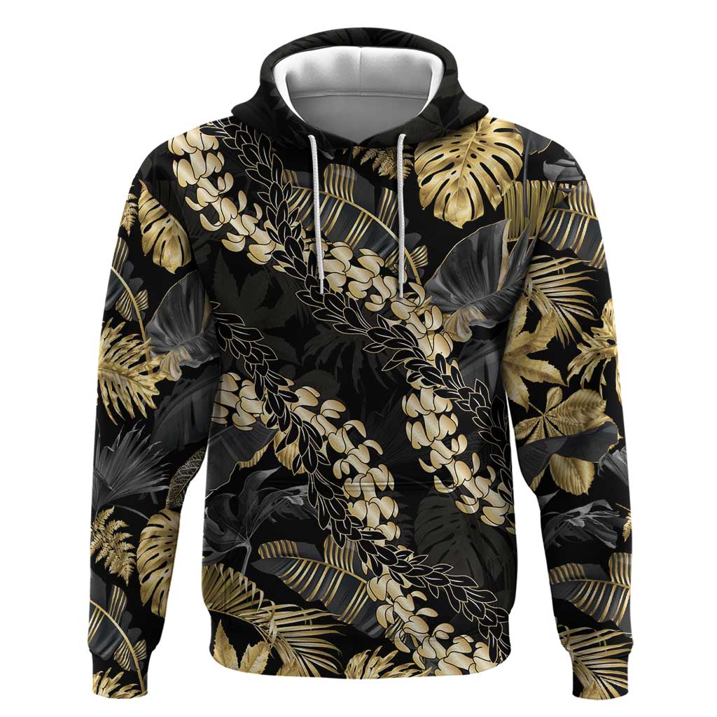 Gold Tropical Leaves Hawaii Mikioi Lei Zip Hoodie Luxury Stylized - Polynesian Pride