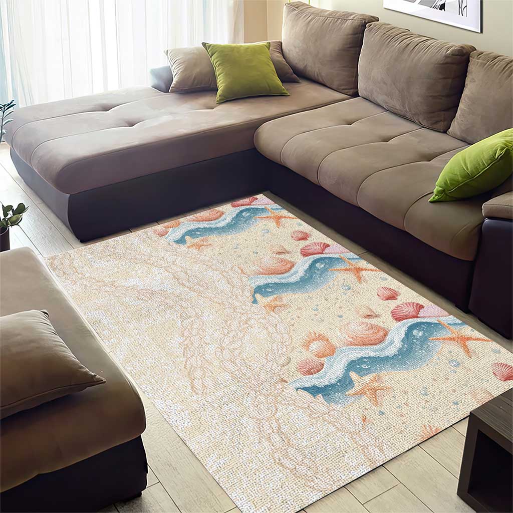Beige Hawaii Lei Seashells Starfish Area Rug Sandy Sylized - Polynesian Pride