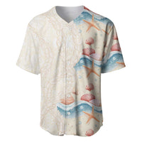 Beige Hawaii Lei Seashells Starfish Baseball Jersey Sandy Sylized - Polynesian Pride