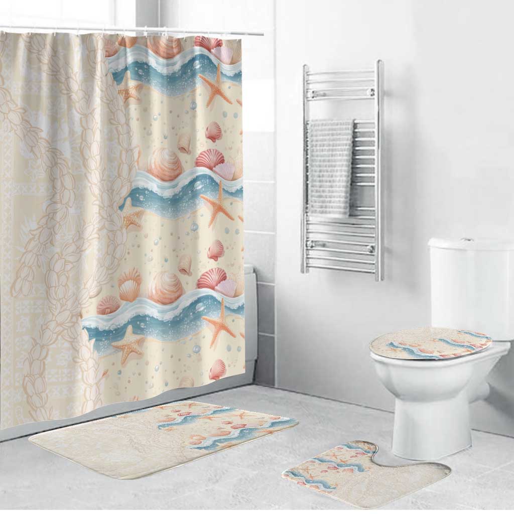 Beige Hawaii Lei Seashells Starfish Bathroom Set Sandy Sylized - Polynesian Pride