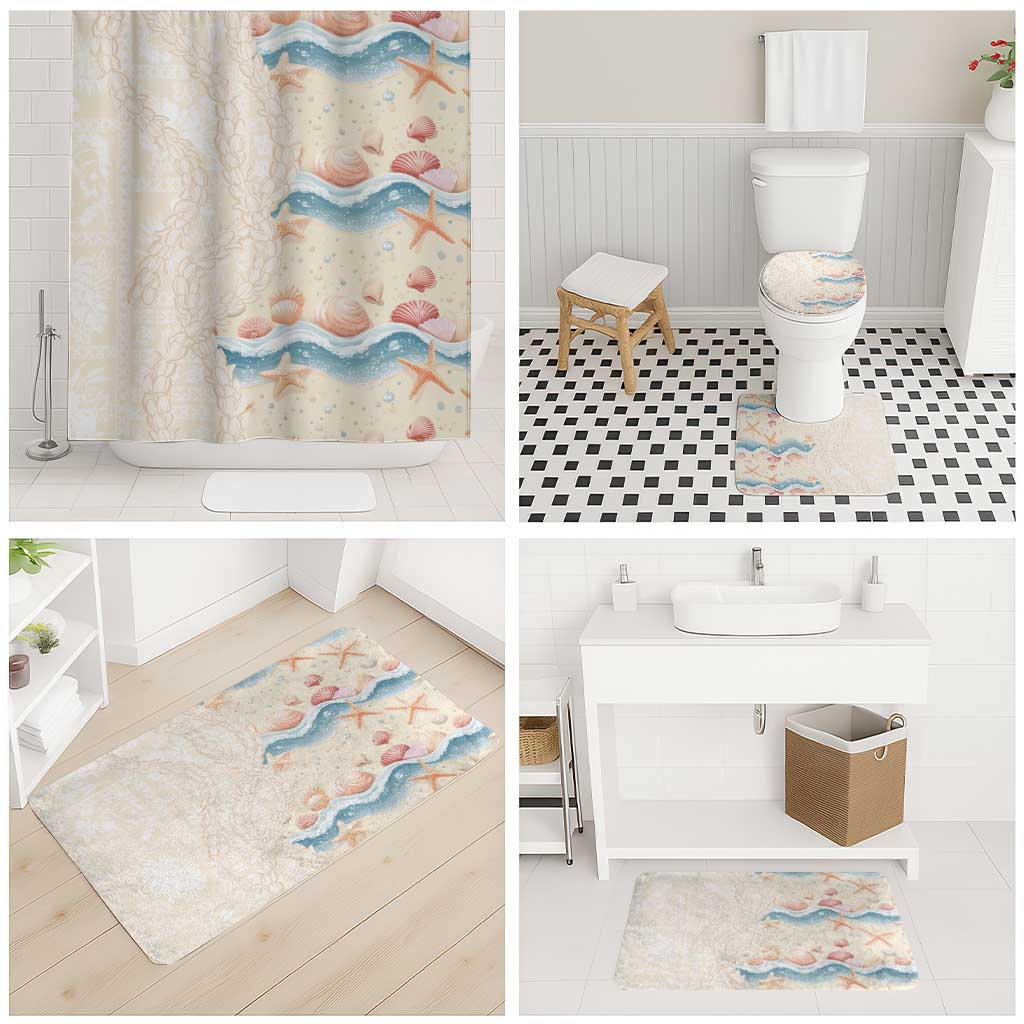 Beige Hawaii Lei Seashells Starfish Bathroom Set Sandy Sylized - Polynesian Pride