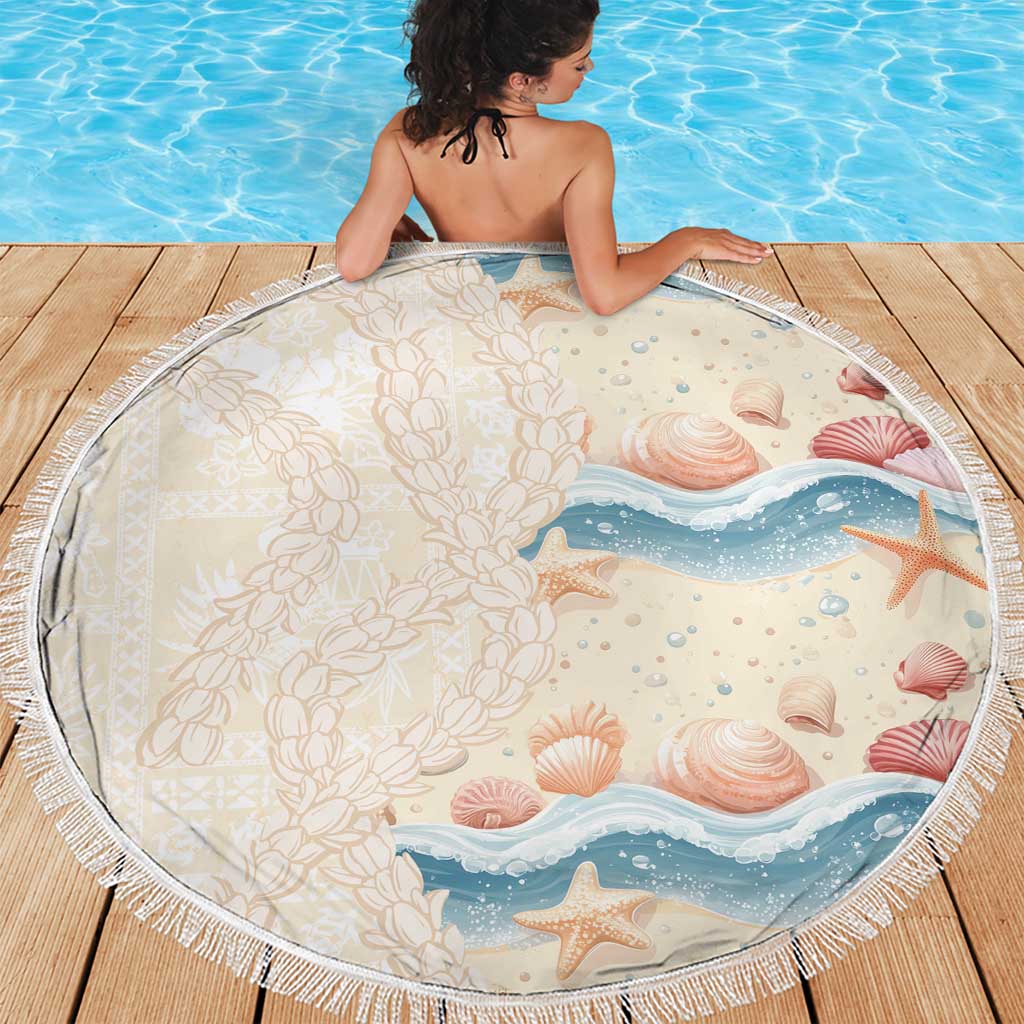 Beige Hawaii Lei Seashells Starfish Beach Blanket Sandy Sylized - Polynesian Pride