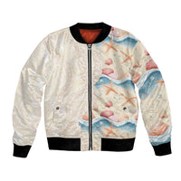 Beige Hawaii Lei Seashells Starfish Bomber Jacket Sandy Sylized LT01 Unisex Beige - Polynesian Pride
