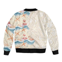 Beige Hawaii Lei Seashells Starfish Bomber Jacket Sandy Sylized LT01 - Polynesian Pride