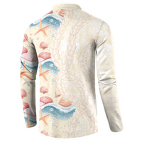 Beige Hawaii Lei Seashells Starfish Button Sweatshirt Sandy Sylized - Polynesian Pride