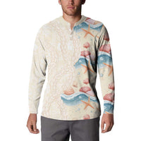 Beige Hawaii Lei Seashells Starfish Button Sweatshirt Sandy Sylized - Polynesian Pride