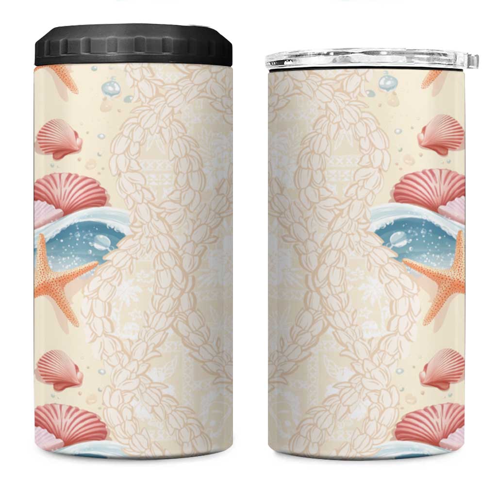 Beige Hawaii Lei Seashells Starfish 4 in 1 Can Cooler Tumbler Sandy Sylized - Polynesian Pride
