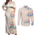 Beige Hawaii Lei Seashells Starfish Couples Matching Off Shoulder Maxi Dress and Long Sleeve Button Shirt Sandy Sylized - Polynesian Pride