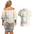 Beige Hawaii Lei Seashells Starfish Couples Matching Off Shoulder Short Dress and Hawaiian Shirt Sandy Sylized - Polynesian Pride