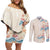 Beige Hawaii Lei Seashells Starfish Couples Matching Off Shoulder Short Dress and Long Sleeve Button Shirt Sandy Sylized - Polynesian Pride