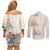 Beige Hawaii Lei Seashells Starfish Couples Matching Off Shoulder Short Dress and Long Sleeve Button Shirt Sandy Sylized - Polynesian Pride