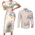 Beige Hawaii Lei Seashells Starfish Couples Matching Short Sleeve Bodycon Dress and Long Sleeve Button Shirt Sandy Sylized - Polynesian Pride