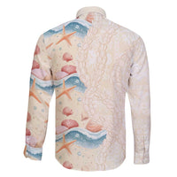 Beige Hawaii Lei Seashells Starfish Family Matching Long Sleeve Bodycon Dress and Hawaiian Shirt Sandy Sylized - Polynesian Pride