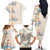 Beige Hawaii Lei Seashells Starfish Family Matching Off The Shoulder Long Sleeve Dress and Hawaiian Shirt Sandy Sylized - Polynesian Pride