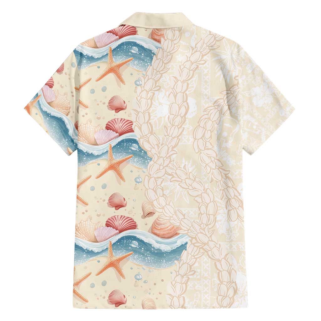 Beige Hawaii Lei Seashells Starfish Family Matching Off Shoulder Maxi Dress and Hawaiian Shirt Sandy Sylized - Polynesian Pride