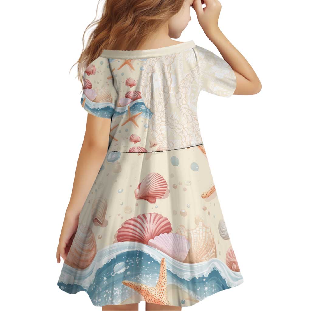 Beige Hawaii Lei Seashells Starfish Family Matching Summer Maxi Dress and Hawaiian Shirt Sandy Sylized - Polynesian Pride